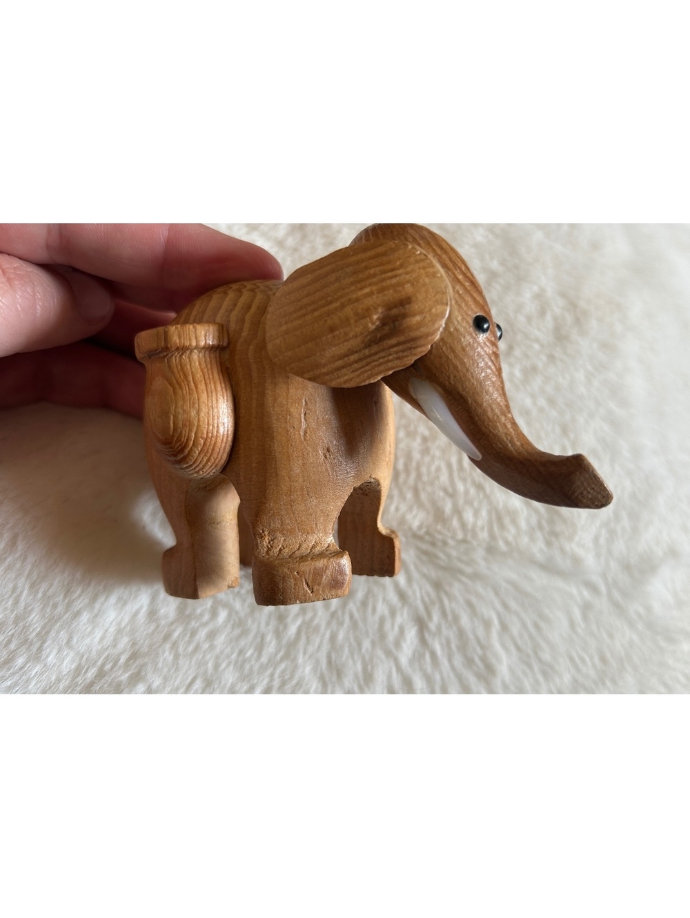 Hand Carved Wooden Elephant Figurine with Detailing